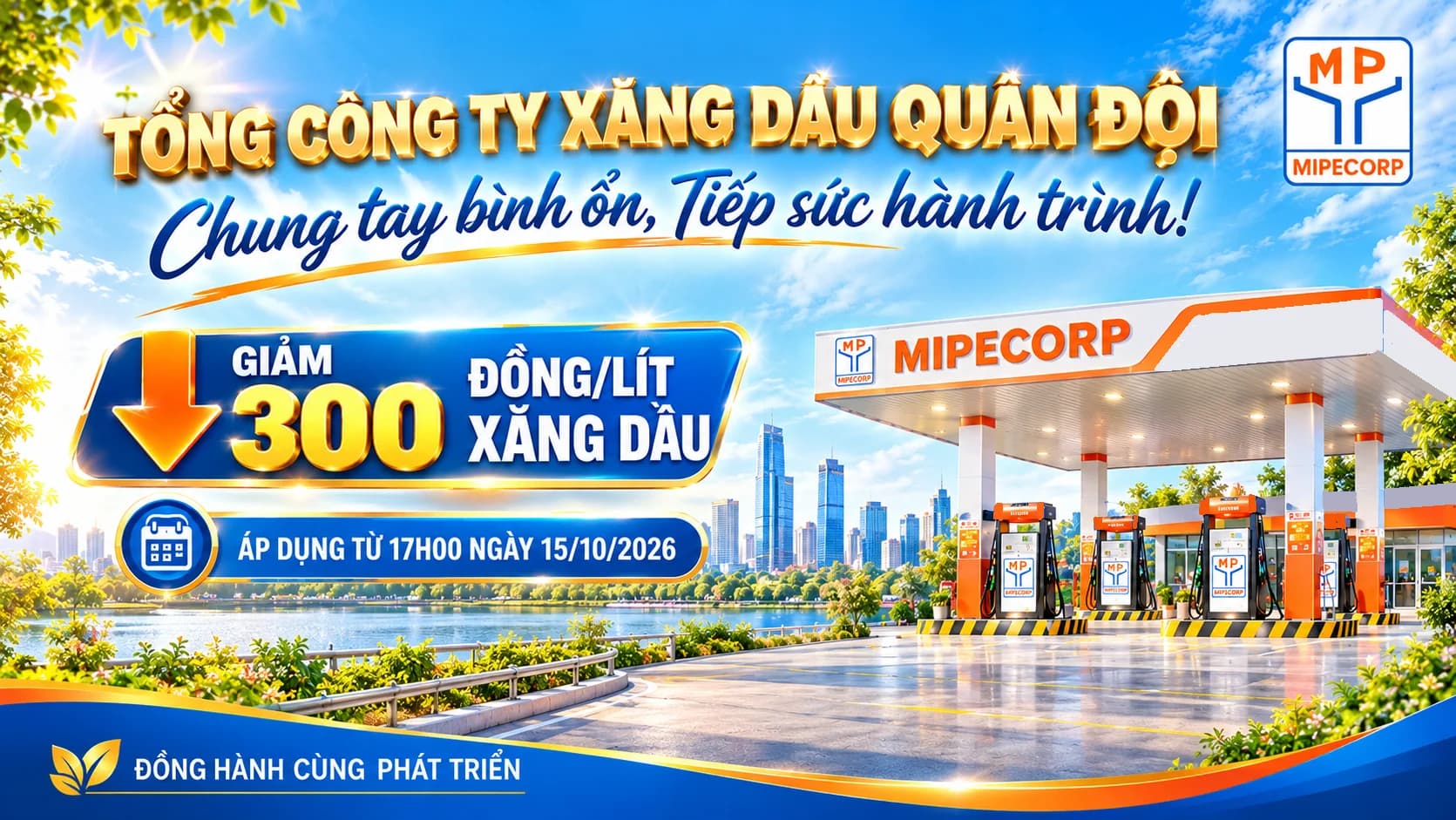 Tổng công ty Xăng dầu Quân đội (Mipecorp) điều chỉnh giá từ 17h00' ngày 15/10/2026